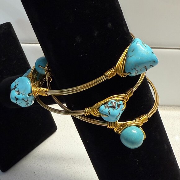 Set of 3 Stone Wire Wrapped Bangle Bracelets - Picture 4 of 5